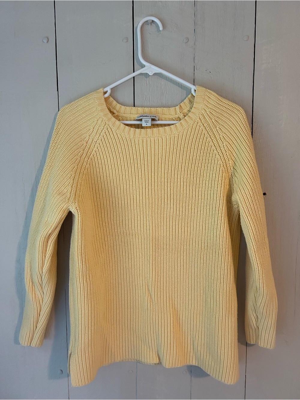 Coldwater Creek Pale Yellow Crewneck Ribbed Sweater